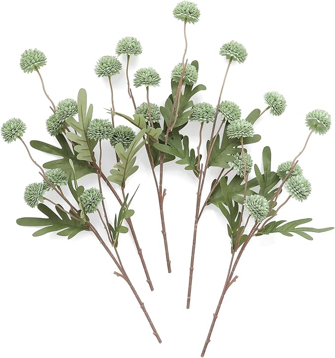 Floroom 5pcs Sage Green Faux Silk Mums Artificial Flowers, Bulk Fake Small Mini Chrysanthemums with Stems for DIY Wedding Centerpieces Floral Arrangements Vase Fillers Home Decorations