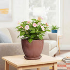 8 Inch Ceramic Flower Pots, Plant Pots Indoor with Drainage Hole and Saucer, Round Flower Pot for Indoor Plants, Decorative Modern Planter, Garden House Decor, Gardening Gifts, Rust Red