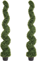THE BLOOM TIMES 5ft Spiral Topiary Trees Artificial Outdoor Set of 2, Faux Boxwood Plants Outside - All-Year Green Fake Twisted Tree for Garden Front Porch Planter Decor 5 Foot
