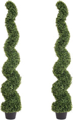THE BLOOM TIMES 5ft Spiral Topiary Trees Artificial Outdoor Set of 2, Faux Boxwood Plants Outside - All-Year Green Fake Twisted Tree for Garden Front Porch Planter Decor 5 Foot