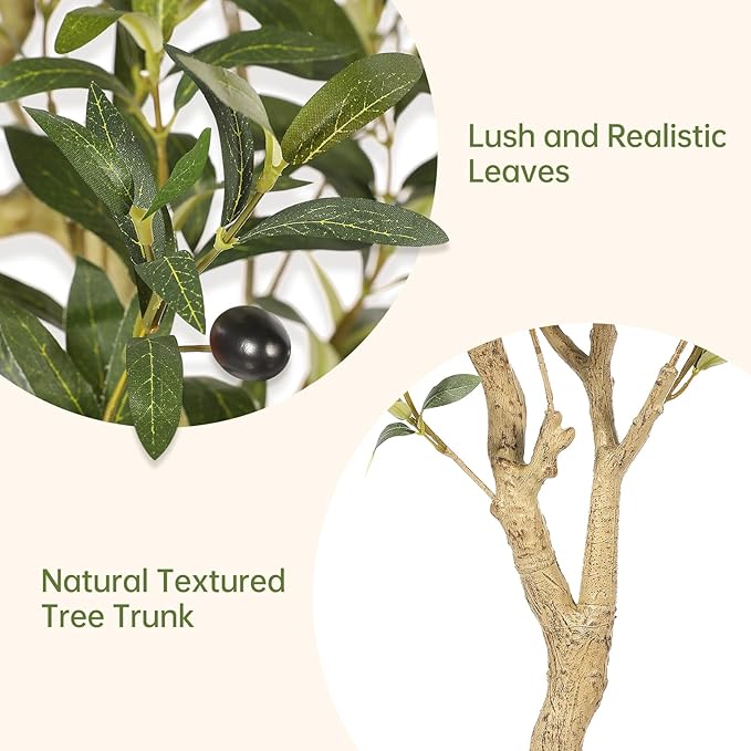 Realead Artificial Olive Tree 5FT - Realistic Faux Olive Tree Plants with Thick Trunk and Lifelike Fruits - Large Fake Olive Trees for Home Office Living Room Floor Decor Indoor