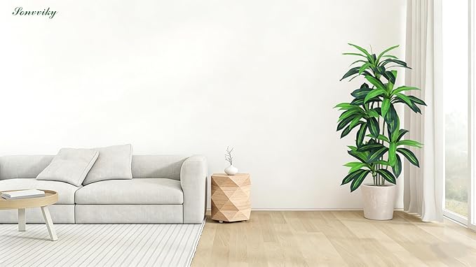 Artificial Dracaena Tree - 5ft Tall Fake Tree for Home Decor Indoor - Realistic Faux Floor Plant with Lifelike Leaves & Resin Trunk - Artificial Plants Indoor for Living Room, Office Sonvviky