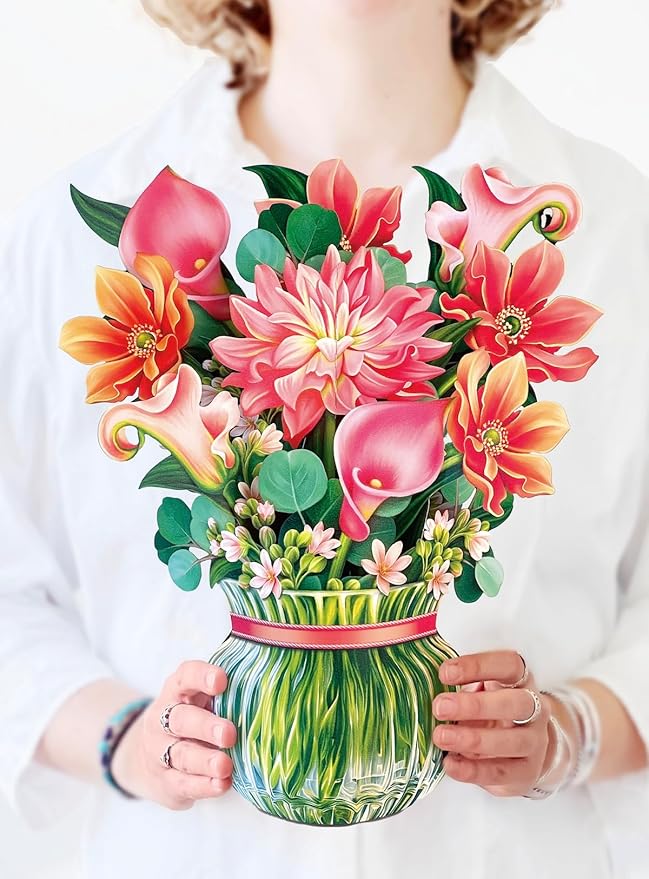 Freshcut Paper Pop Up Cards, Dear Dahlia, 12 Inch Life Sized Forever Flower Bouquet 3D Popup Greeting Card, Birthday Cards, Thank You Card, Blank Notecard & Envelope