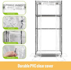 Indoor Greenhouse with Grow Light and Shelves - 4 Tier Plant Stand with Grow Light, Zippered PVC Cover and 3 Dimmable 1.8FT 60W Grow Lights with Timer, 30" L X 14" W X 59" H, Black