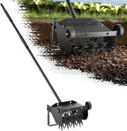 Lineware 9-Inch Lawn Aerator,Heavy Duty Push Spike Aerator with 2 Wheels,Aerator Lawn Tool with Steel Handle, Manual Aerator Lawn Tool with Foam Armrests, Suitable for Lawn, Garden and Yard