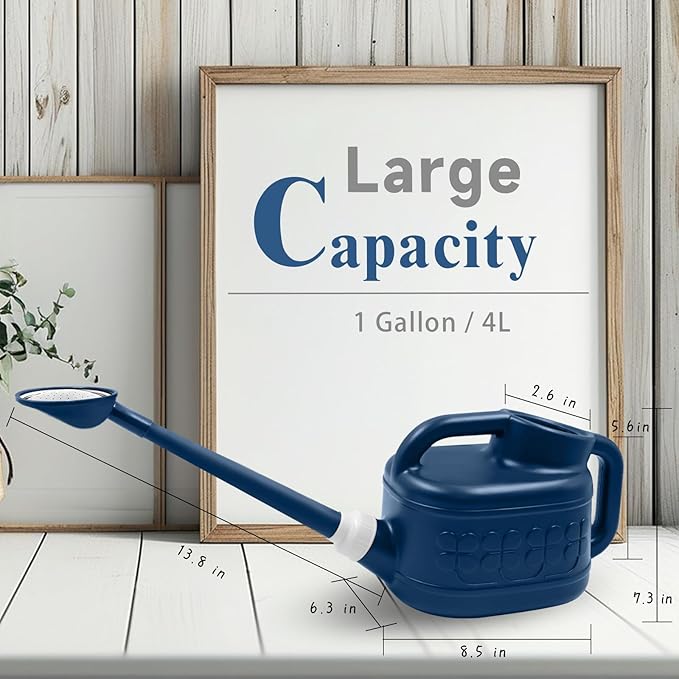 1 Gallon Watering Can, Garden Watering Can Outdoor, Plant Water Can with Removable Long Spout and Stainless Steel Sprinkler Head, Plastic Indoor Watering Cans for Gardening Flower Plants