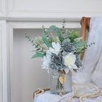 Faux Flowers with Vase,Artificial Silk Flowers in Vase, Fake Plant Eucalyptus and Willow,Flower Arrangement for Home Farmhouse kitchen Dining Table Centerpiece Decorations Table Decor (Grey Blue)
