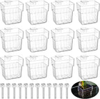 12 Pack Top Hanging Fish Tank Plant Pot Clear Aquarium Plant Holder with Hook Aquatic Plant Cup Holder Aquarium Aquatic P-lant Pot Water Landscape Decoration for P-lant Water Feature Decoration