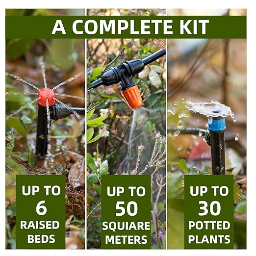 233FT Drip Irrigation System with Timer for Garden Kit Automatic Irrigation Equipment Lock Fittings Micro Drip 360 Degree Fan Sprayer Watering Kit for Greenhouse 1/2 inch 1/4 inch Tubing