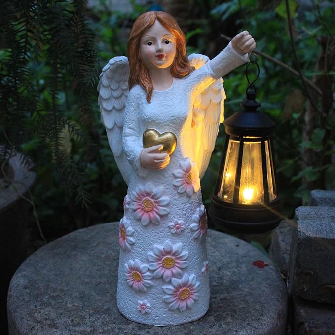 Solar Garden Statues Decor，Gardedn Angel Figurines Lights Featuring Waterproof Outdoor Decor Lights for Yard Patio Porch Decoration Gift for Mom Grandma (Classic)