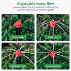 100pcs Drip Irrigation Emitters for 1/4" Drip Irrigation Tubing,Adjustable 360 Degree Water Flow Drippers on 5" Arrow Stake, Garden Irrigation Drippers for (4-7mm) Watering System Kit