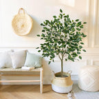 2 Pack Ficus Artificial Trees for Outdoors Indoor, 4ft Big Fake Plants with Pot and Realistic Leaves, Faux Plants Tall Outdoor for Home,Office, Living Room, Garden Decor
