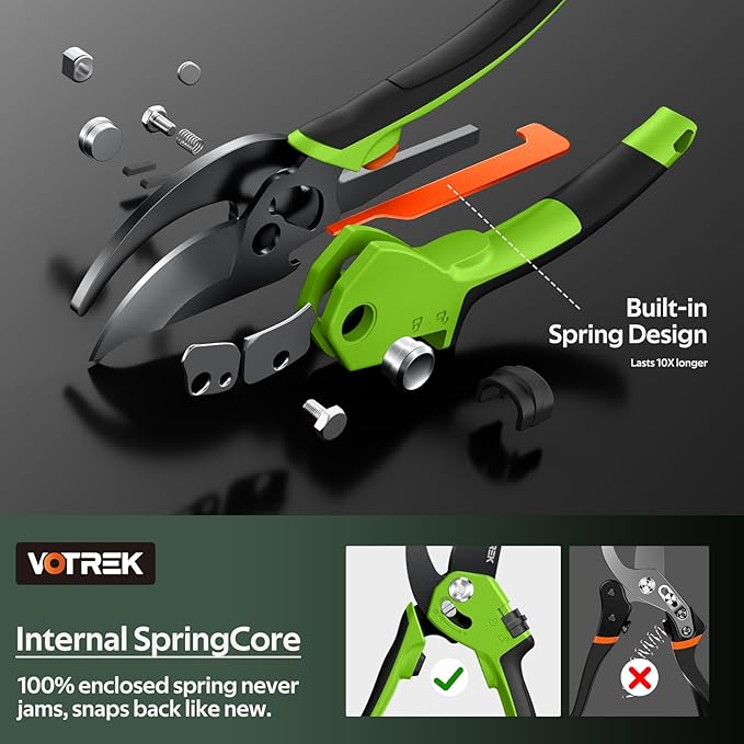 VOTREK® Pruning Shears for Gardening, [Patented Stepless Handle Opening] - Garden Clippers with Ultra-Sharp SK5 Steel for Weak Hand, Universal Fit for All Hand Sizes, Effortlessly Cuts 1-Inch Branches