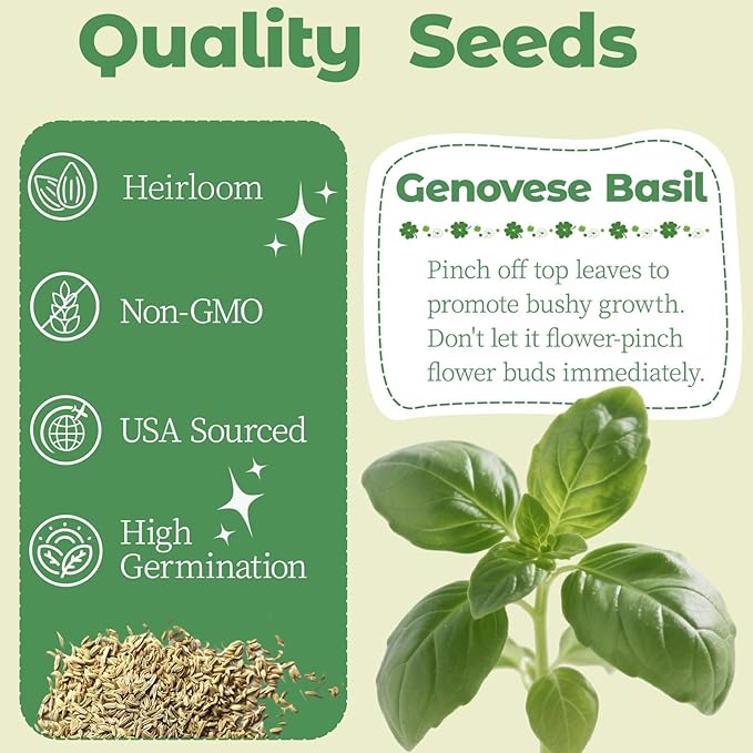 Basil Seed Pods Kit Hydroponic - Refill Herb Pod for All Indoor Garden, 8 Grow Pods with Seeds of Genovese Basil & Plant Food, Compatible with All Hydroponics Growing Systems