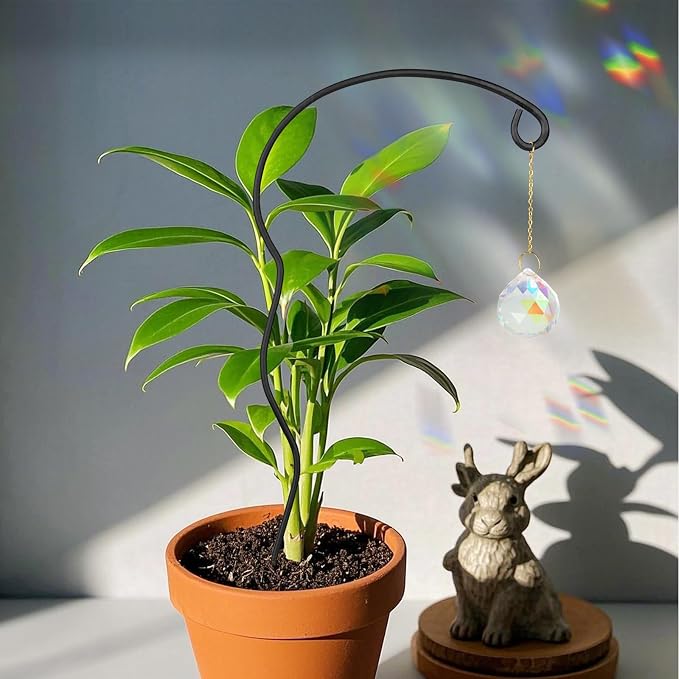 Plant Trellis for Potted Plants with Colorful Crystal Suncatcher, 17.5 Inch Metal Plant Stakes for Indoor Plant Accessories Indoor for Home Garden,Plant Lover Gift (Black)