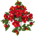 Briful Artificial Hanging Hibiscus Flowers in Pot, Tropical Faux Hibiscus Plant with Removable Decorative Planter, Red Trailing Flower Basket for Porch Patio Balcony Indoor Outdoor Home Decor