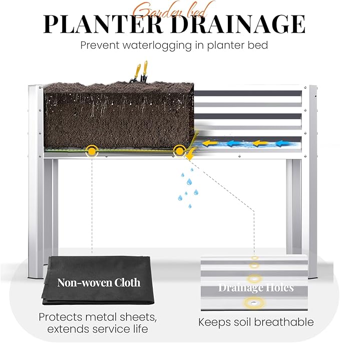 KING BIRD Large Raised Garden Bed with Legs Galvanized Elevated Planter Box 48×24×32 in for Backyard, Patio, Balcony, 400lb Capacity, Silver 2pcs