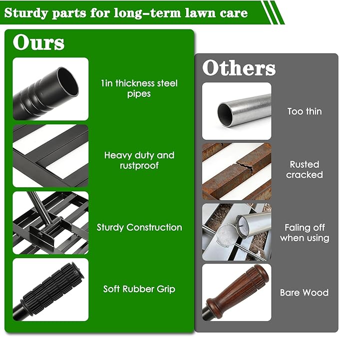 Lawn Leveling Rake 17x10 inch, Heavy Duty Ground Leveler for Soil, Sand, Effortless Smooth Use & Easy Assembly Stainless Steel Landscape Rake for Backyard, Garden, Golf Course, Black