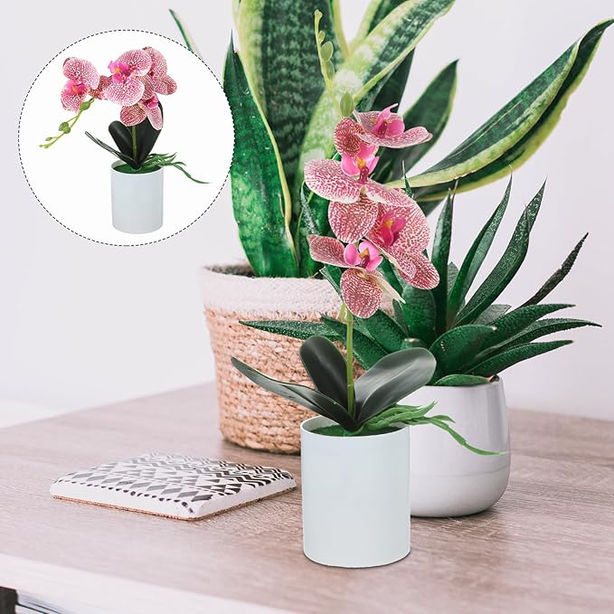 VILLCASE Artificial Orchid Bonsai Plant, Realistic Simulation Potted Flower in Purple, Faux Orchid Tabletop Decoration for Home Office Living Room