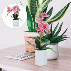 VILLCASE Artificial Orchid Bonsai Plant, Realistic Simulation Potted Flower in Purple, Faux Orchid Tabletop Decoration for Home Office Living Room