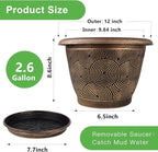 Fodetyff 12 Inch Large Planter Pot for Plants Indoor Outdoor, 4 Pack Plastic Flower Pots with Drainage Hole & Tray, Modern Decorative Garden Pot with Saucer, Plant Container for House
