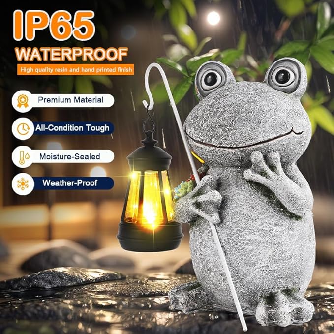 Frog Solar Garden Statues, Resin Frog Figurine Decorations, Outdoor Frog Decor Art for Lawn,Yard, Unique Housewarming Gift for Garden Home