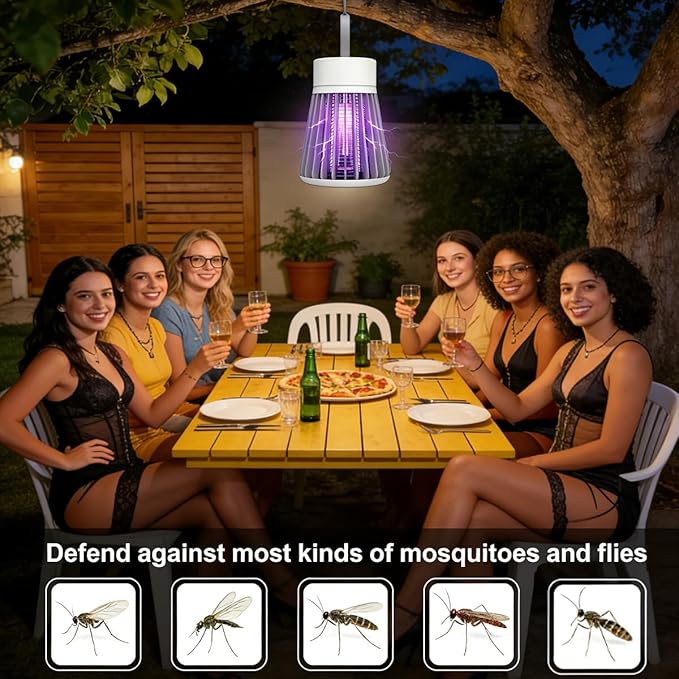 Bug Zapper Outdoor and Indoor Mosquito Zapper, Hanging Rechargeable Mosquito Killer Lamp - Portable UV Insect Trap for Indoor/Outdoor, USB-Powered with Grid for Camping, Bedroom, Patio, Kitchen