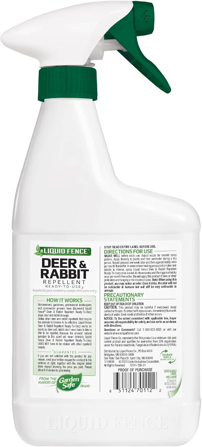 Liquid Fence Deer And Rabbit Repellent Ready-To-Use, Apply Year-Round, 32 Ounces, 6 Pack