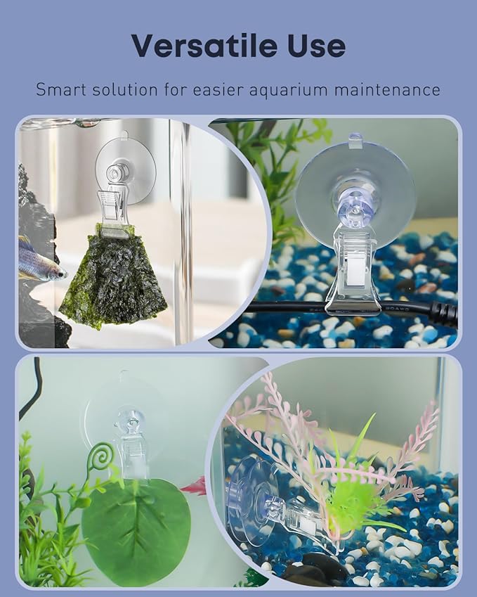 Pawfly 12 Pcs Aquarium Suction Cups with Clips, Plant Leaf Seaweed Clip, Fish Tank Accessories, Aquarium Suction Cup Clips, Clear Plastic Fish Feeding Tool, Underwater Fish Feeder, Veggie Feed Holder