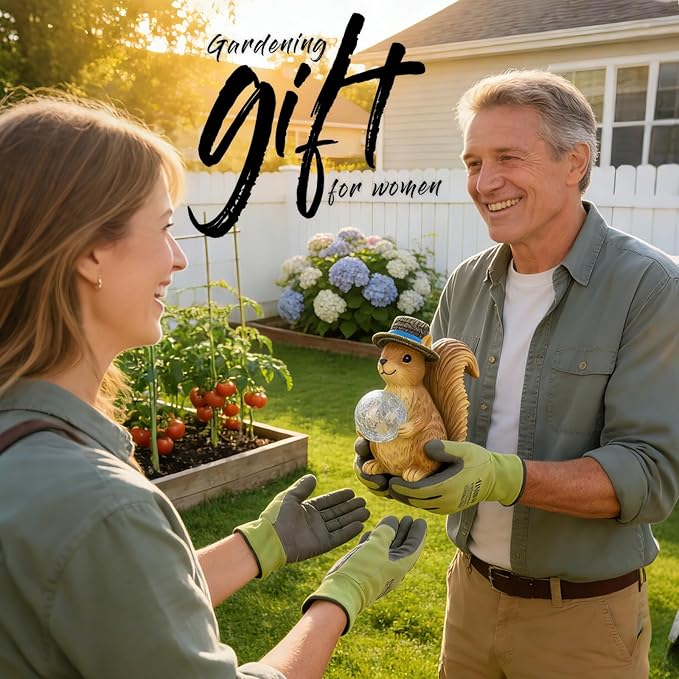 Solar Squirrel Figurine Garden Decor with LED Glowing Ball, Outdoor Statues Decorations for Yard, Patio, Lawn - Unique Gifts for Women Mom Grandma