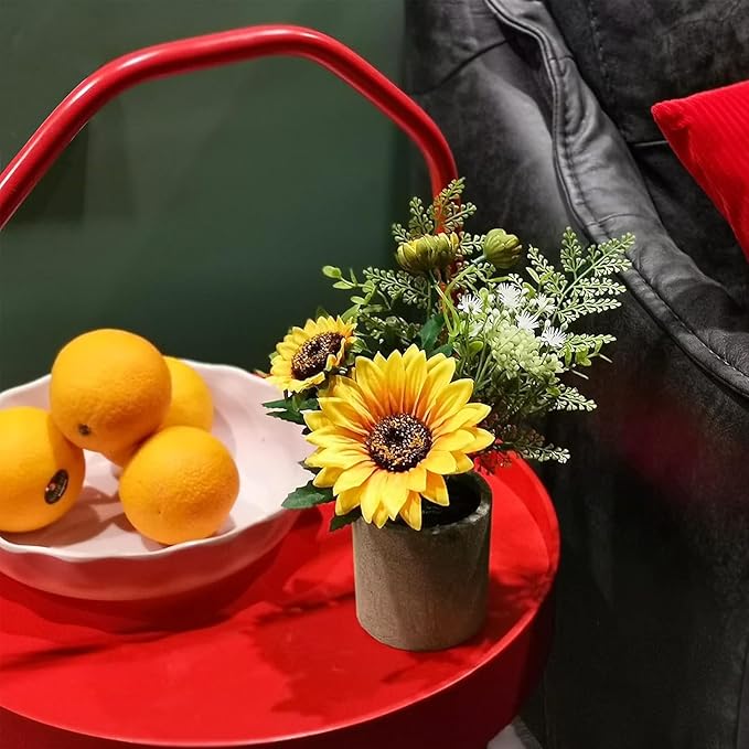 COCOBOO Sunflower Artificial Flowers Pot, Sunflower Decor, Yellow Fake Flower in Pots, for Home Bathroom Kitchen