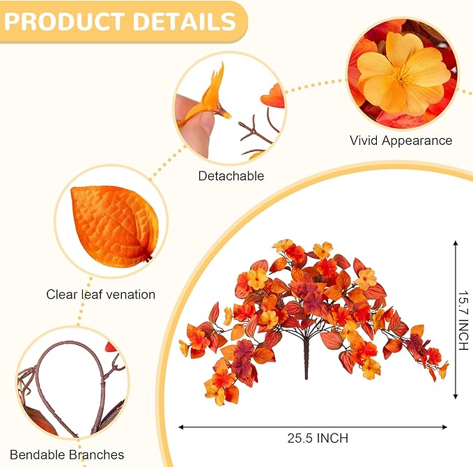 INXUGAO Fake Fall Flowers Artificial for Decoration 2PCS Faux Silk Fall Flowers Plants for Outdoors Outside Planters UV Resistant Looks Real for Front Door Porch Patio Garden Decor