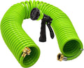 AUTOMAN Recoil Garden Water Hose 50 ft, EVA Curly Water Hose with Brass Connectors, Garden Hose Coil,Includes 7-Pattern Function Sprayer,Retractable,Corrosion Resistant Garden Coil Hose.Green