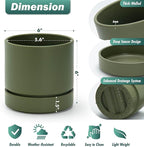 Phoenix Vine 6 Inch Planter Pot with Drainage Hole & Saucer, Deep Water Catch Tray, Straight Cylindrical Round Pot for Plants, Olive, Pack of 4, 23-F-S-4