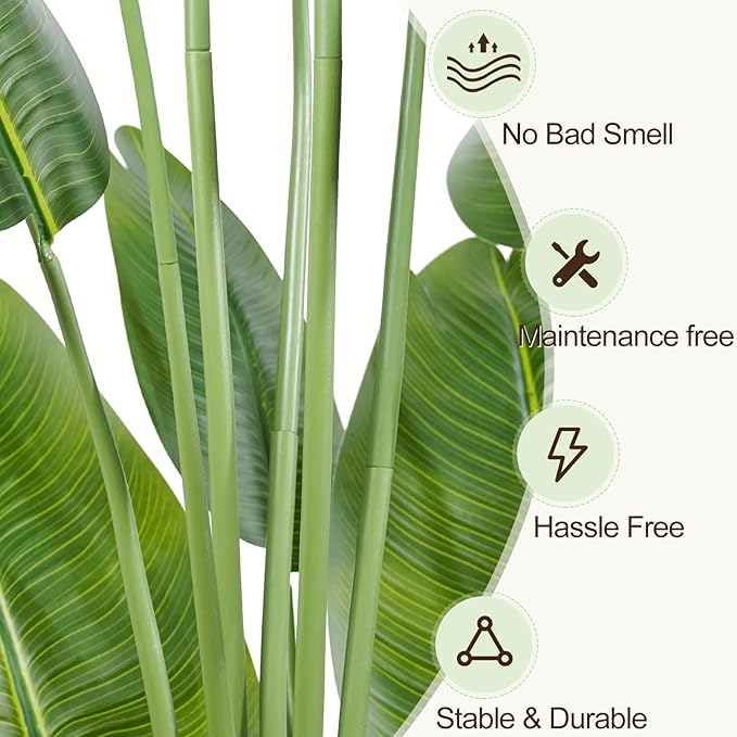 Lifelike Bird of Paradise Artificial Plant,6ft Faux Banana Leaf Tree with 13 Trunks - Perfect Indoor Silk Floor Plant for Home Decor in Living Room, Office, and Bedroom(Set of 2)