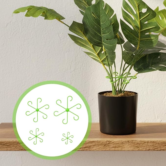 JJUNW 12 Pack Climbing Houseplant Stem Supports, Reusable Plastic Plant Stem Holders Hook Growth Accessories for Indoor Outdoor Plants (Green)