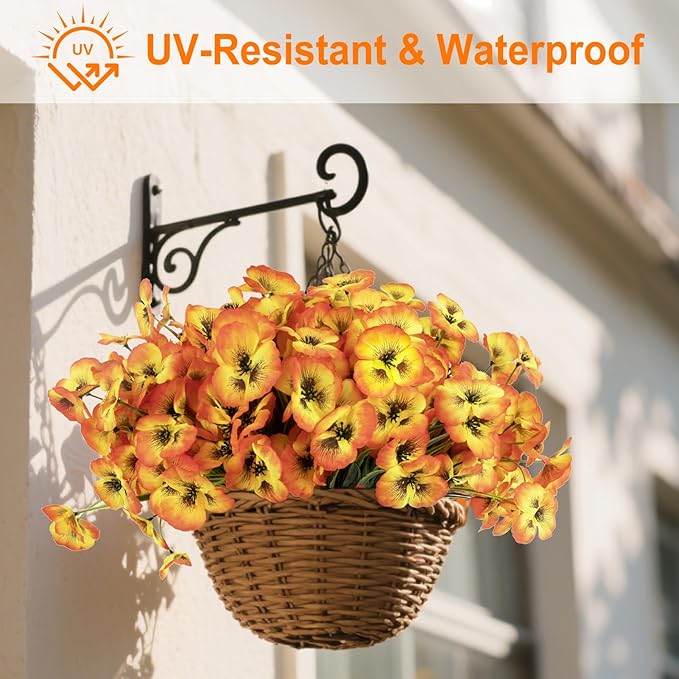 ZAIYW 18 Bundles Artificial Flowers Outdoor Fake Flowers Pansies Faux Artificial Plants for Planter Porch Yard Home Decor (Orange Yellow)
