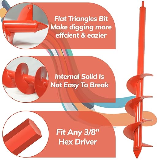 4" x 25" Upgraded Auger Drill Bit for Planting, Extanded Length Garden Auger Drill Bit for 3/8" Hex Drive Drill, Garden Spiral Hole Drill Planter for Bulb Planting, Bedding Plants, Umbrella Holes