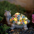 Nacome Solar Turtle Garden Statues: Weatherproof Durable Resin Sculptures with Flowers and Auto LED Lights - Outdoor Lawn Porch Patio Yard Art Decor for Mom Grandma Women