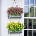 12 Bundles Outdoor Artificial Flowers UV Resistant Fake Boxwood Plants, Faux Greenery for Indoor Outside Hanging Plants Garden Porch Window Box Home Wedding Farmhouse Décor (Magenta)