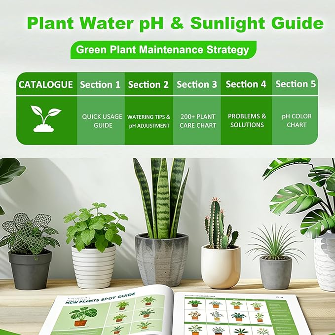 Soil Hygrometer Meter for Plants, Gardening Tool - Included 200+ Plants Care Guide, 100 pH Test Strips & Sample Tube, Soil Moisture Sensor for Indoor & Outdoor Use, No Battery Needed (White)