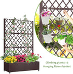 Metal Planter Box with Privacy Screen Trellis,Galvanized Raised Garden Bed On Wheels for Climbing Plants Vines, Standing Garden Flower Bed with Drainage Holes (Espresso, 47" L x16 W x 73" H)