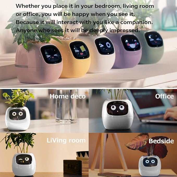 Smart Pet Planter, Smart Plant Pot, With Artificial Intelligence, Time Weather Display, And Multiple Expressions Animation,Lovely Plant Companion, For Desktop Decoration, Gifts,Plant-Free (Purple)