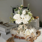CEWOR Fake Flowers in Vase, Artificial Flowers Arrangement in Vase, Fake Floral Table Centerpieces Decor for Kitchen Farmhouse Coffee Table Living Room Bathroom Plant Decor