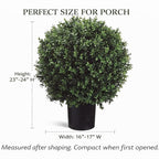 Real Touch Leaves Artificial Topiary Trees, 24" T with 17" W Faux Boxwood, Set of 2 UV Resistant Plants, Decorative Indoor Outdoor Trees with 6"x5" Pots for Home, Office, and Garden Decor