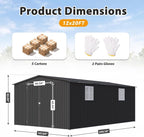 12x20 FT Outdoor Storage Shed, Metal Garden Shed with Lockable Door & Sloped Roof, Large Waterproof Utility Tool Shed for Backyard, Garden, Patio, Lawn, Black