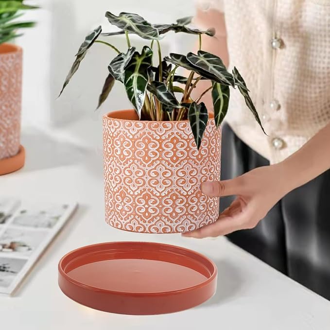 Yukfona Ceramic Plant Saucer Pot Tray 10.7 Inch, Planter Saucers 6 7 8 9 10 11 12 15 Inch, Durable Sturdy Flower Drainage drip Water Tray for Glazed Pots Base (10.7Inch- Red Terracotta)