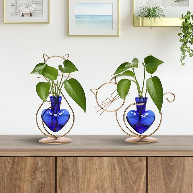 Plant Terrarium Plants Propagation Station Cat Lover Gifts for Women Home Office Decor Cat Desk Accessories