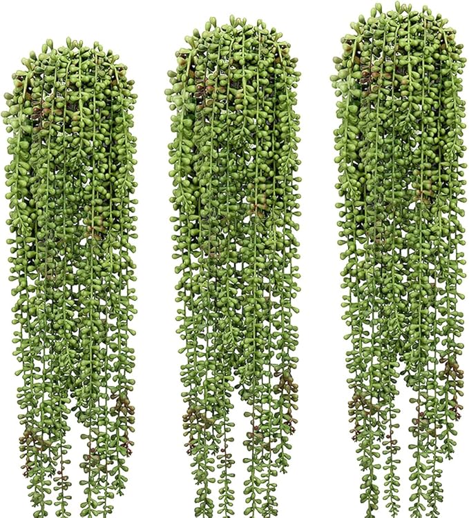 SzJias 3 Pcs String of Pearls Plant Artificial Hanging Succulents Plants for Home Garden Decor (Pots Not Included)