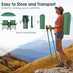 Goplus Double Camping Chair with Umbrella, Folding Loveseat Chairs w/Canopy Shade, Carrying Bag, Table, Cup Holder, Portable Beach Chairs Outdoor Picnic Patio (Green)
